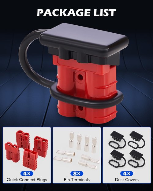 Orion Motor Tech Wire Connector 4 Pack, 50A Wire Harness Plug Kit for 6-12 Gauge Cables, 12V-36V Battery Quick Connect Disconnect Set for Car Bike ATV Winches Lifts Motors More, Set of 4, Red