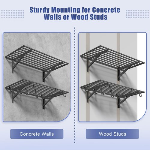 Jusgym 2-Pack 2x4ft Garage Shelving Wall Mounted, 2' x 4' Heavy Duty Garage Storage Shelves with Hooks, 400LB Capacity