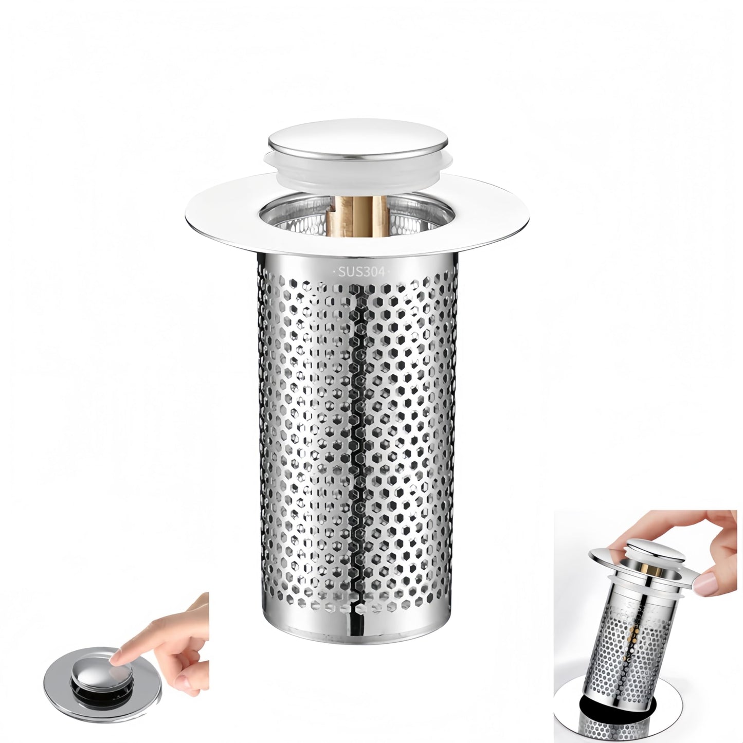 Bathroom and Kitchen Sink Drain Strainer, Universal Pop-up Sink Drain Strainer with Removable Stainless Steel Strainer Basket Hair Catcher, Universal Pop Up Bathroom Sink Stopper Replacement