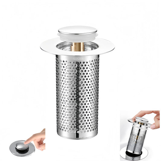 Bathroom and Kitchen Sink Drain Strainer, Universal Pop-up Sink Drain Strainer with Removable Stainless Steel Strainer Basket Hair Catcher, Universal Pop Up Bathroom Sink Stopper Replacement