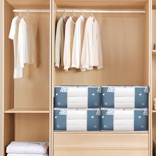 1 Extra Large Storage Bag for Blankets Clothes Comforters with Handles Clear Window Space Saving Foldable Non Woven Fabric 21.7x13.8x9.8in Deep Blue