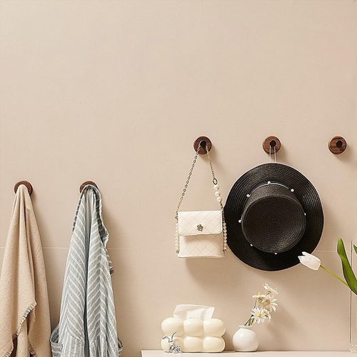 Adhesive Wall Hooks - Dark Walnut Wooden Decorative Command Hat Hooks for Wall - Bathroom Towel Holder Shower Accessories - Towel Hooks for Bathrooms Go Hang It Racks Hanging (4, Black)