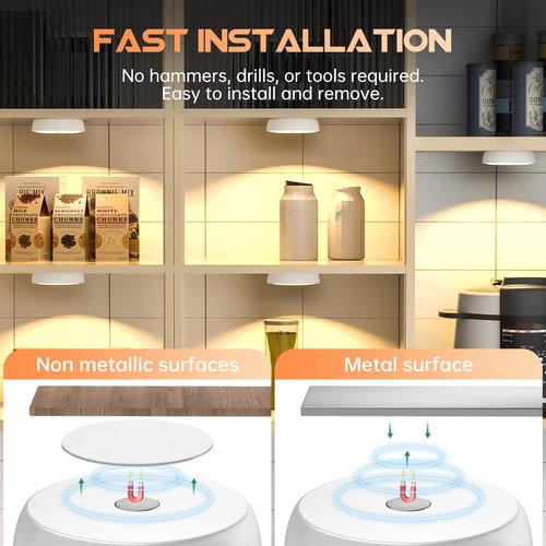 Warm Color LED Closet Lights Wireless Motion Sensor Step Light, USB Rechargeable Battery Operated Puck Lights with Remote, Dimmable Under Cabinet Counter Lighting for Wardrobe Kitchen (6 Pack)