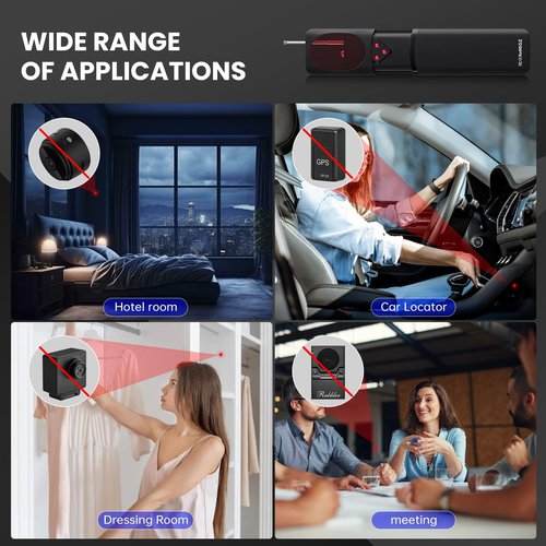 Hidden Camera Detectors, High Accuracy Camera Detector with Strong Anti-interference Ability,Spy Camera Finder, GPS Tracker Detector, Bug Detector, 25H Work, for Travel, Smoke Detector, Black,1 Pack