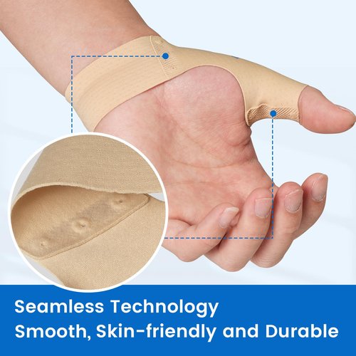 Velpeau Thumb Compression Sleeve for Tendonitis (Pack of 2), Seamless Technology, Gloves Wraps for Arthritis Pain Relief for Women & Men, Splint Liner, Fits Both Hands (Khaki, Short Version, M)