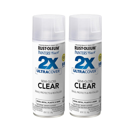 Rust-Oleum 249859-2PK Painter's Touch 2X Ultra Cover Spray Paint, 12 oz, Semi-Gloss Clear, 2 Pack