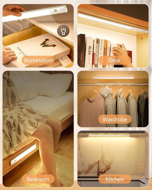 2 - Pack 44 - LED Motion Sensor Cabinet Lights: USB - Rechargeable, Ultra - Thin Wireless Under - Counter Lighting for Kitchen, Wardrobe, Closet & Cupboard, Ideal Night Lights