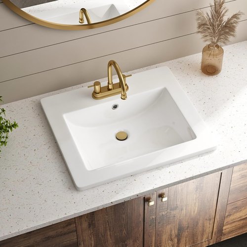 21"W x 18"D Drop In Bathroom Sink with 4-in Centerset 3 Faucet Holes, Los Flexi 21 Inch White Rectangular Vanity Top Sink with Overflow, Ceramic Vessel Sink for Bathroom