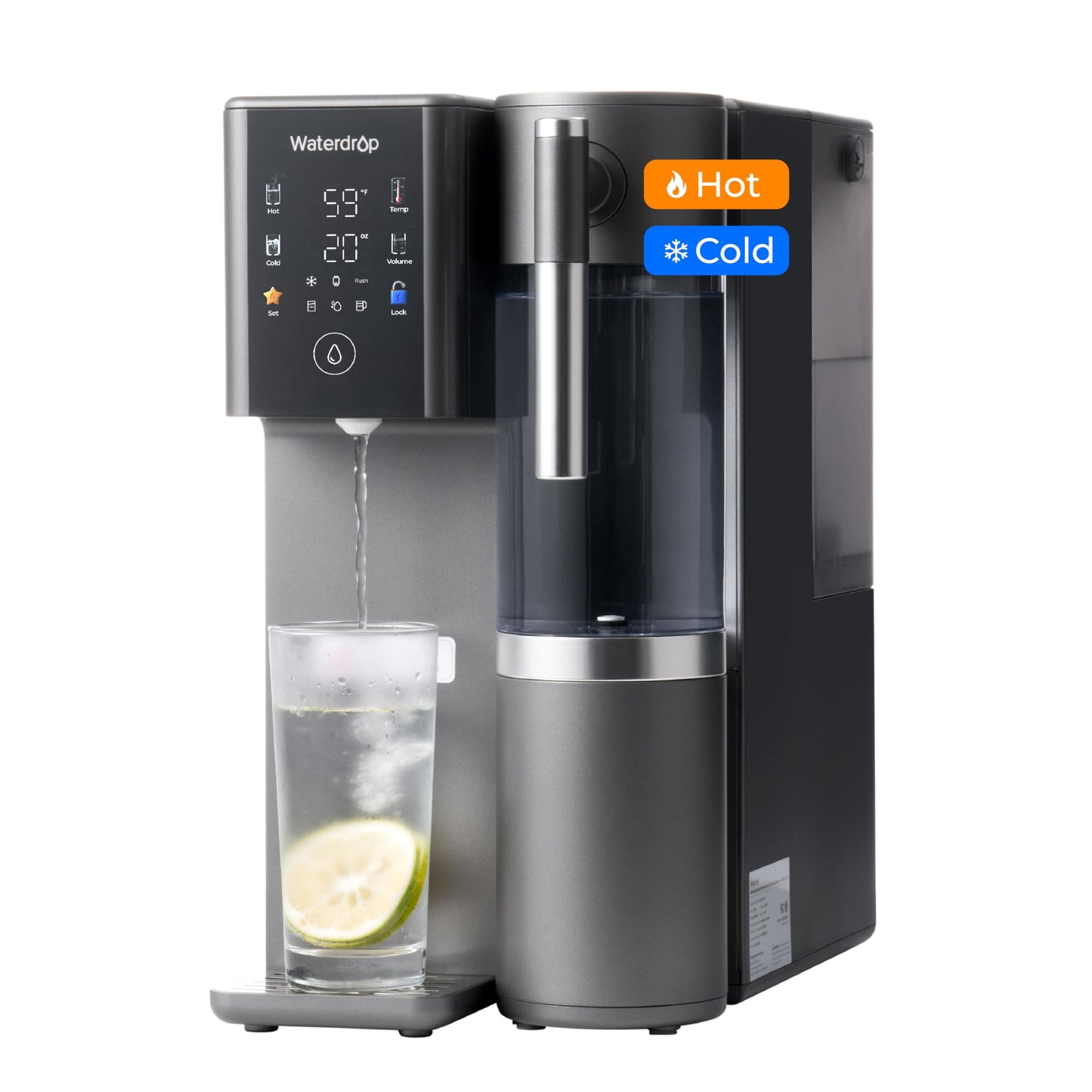 Waterdrop WD-A2 Countertop Reverse Osmosis System, 𝐇𝐨𝐭 𝐚𝐧𝐝 𝐂𝐨𝐥𝐝 RO System, Portable Pure Water Tank, Bottleless Water Cooler, 6 Temperature Settings, Hot Cold Room Water, 3:1 Pure to Drain