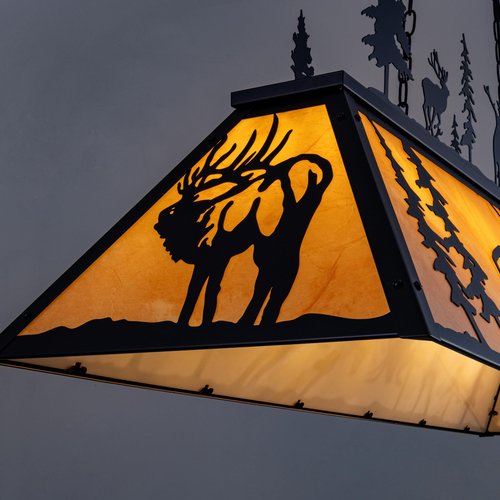 Wellmet Pool Table Light, 60 inch Billiard Lights for over 7ft 8ft 9ft Pool Table, Snooker Table, Cabin, Game Room, Rustic Deer Elk Chandelier Farmhouse Kitchen Light, Tiffany Pool Table Light Fixture