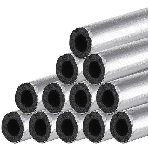 Okllen 12 Pcs Foam Pipe Insulation Wrap, Self-Adhesive Wrap Foam Tube with Aluminum Foil for Outdoor Pipes, Spigot, Water Heater, Sprinkler & Irrigation Freeze Protection (1.3 Ft x 0.8 Inch)