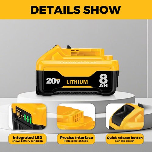 2Pack Upgraded 8.0Ah 20Volt Max Replacement for DEWALT 20V Max Battery and Charger Combo DCB200 with 12V/20V DCB112 Station Kit Compatible with Dewalt 20Volt X*R Battery