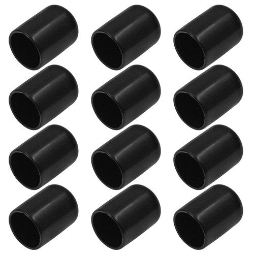Bonsicoky 12Pcs Round Rubber End Caps 3/4" (19mm) ID Vinyl Flexible Bolt Chair Foot Covers Screw Thread Chair Leg Protectors for Round Tubing Bolt Desk Chair Leg (Black)