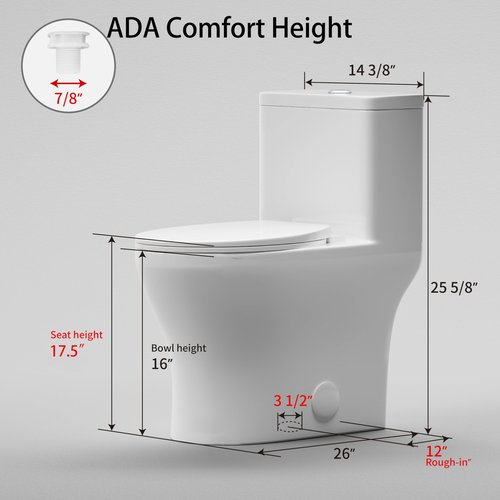 CANEST Compact One Piece Toilet for Bathrooms, 17.5" ADA Height Elongated Toilet with MAP 1000g Power Flush, Quiet Soft Close Seat, Standard 12" Rough-In, Easy Clean Ceramic Small Toilet