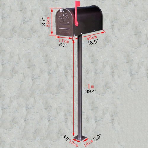 American Outdoor Tall Mailbox Floor Standing All-Weather Letter Storage Boxes Galvanized Steel Pillar Mailboxes for Villa Garden Lawn