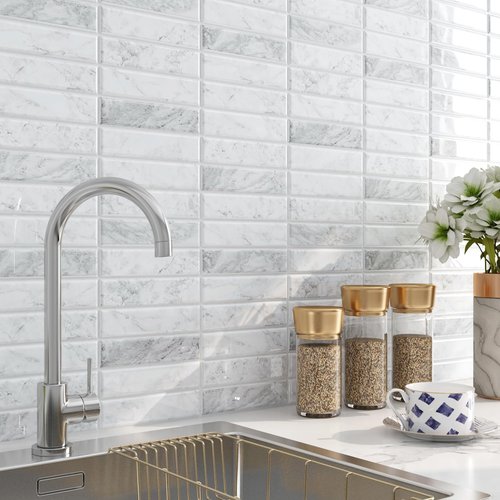 FunStick 15pcs Peel and Stick Subway Tile Backsplash for Kitchen Wall 12x12 Removable Marble Grey White Peel and Stick Tile for Bathroom Shower Renters Self Adhesive Back Splash Stick on Tiles Sticker