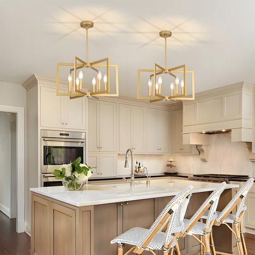 6-Light Gold Chandelier for Dining Room,22in Modern Farmhouse Pendant Light,Geometric Industrial Metal Hanging Light Fixture for Kitchen Island Entryway Foyer Living Room Bedroom