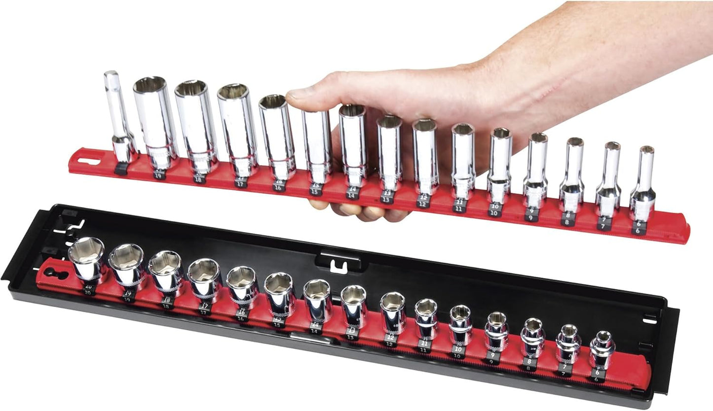 Ernst Manufacturing 19-Inch Socket Boss Organizer with Twist-Lock 2 Rails for 1/2-Inch Drive Sockets, Blue, Model 8457 – Secure and Durable Socket Storage Solution - Made in USA
