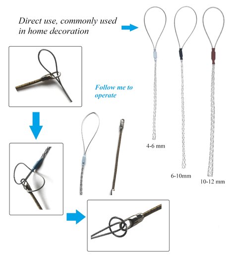YZELCMT Cable Pulling Grip Lassos for 25-31mm（0.98"-1.22"）electrical wire, single head rope loop, 22.83" long steel wire mesh sock, Anti-slip flexible cable sleeve