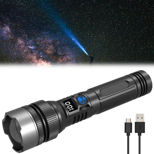 2025 The Ultimate Survival Flashlight, 100000 Lumen Flashlights for Emergencies, Handheld Spotlight with Zoom, Power Bank, and Digital Display, Linternas Led Recargables De Alta Potencia (1PCS)
