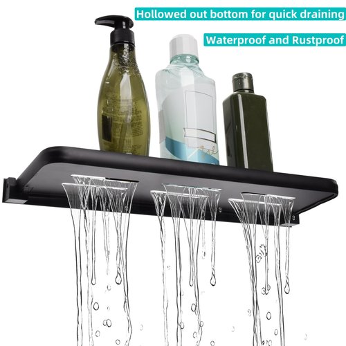 DEAYOU 2 Pack Folding Wall Shelf for Bathroom, 90° Fold Up Floating Shelf, Wall Mounted Drop Down Metal Shelves for RV, Campers, Laundry Room, Toilet Room, Kitchen, Waterproof, Space Saving, Black