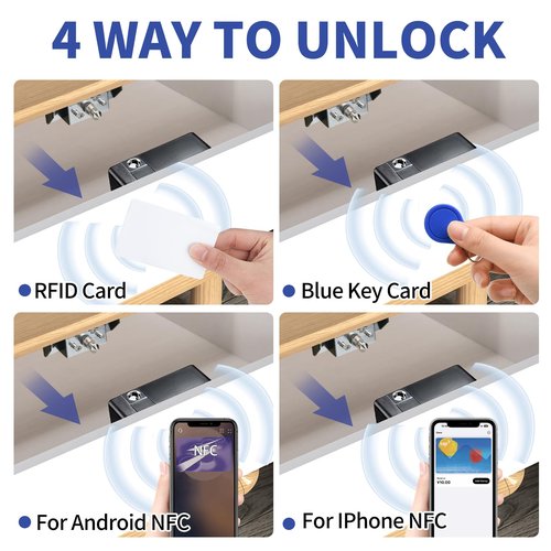 Gnellkoor RFID Cabinet Lock, 2 Pack RFID Drawer Electronic Locks Support Phone NFC Unlocking for Locking Wooden Hidden Medicine Knife Liquors Cabinet Drawer to Prevent Theft or Children from Touching