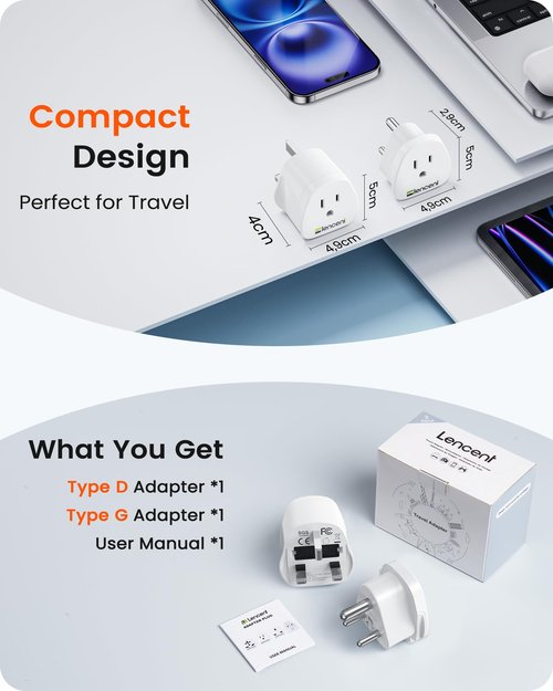 LENCENT Type D and G Travel Adapter Plug Adapter for Maldives Sri Lanka Tanzania Power Adapter Zanzibar Africa Dubai Namibia Ghana India