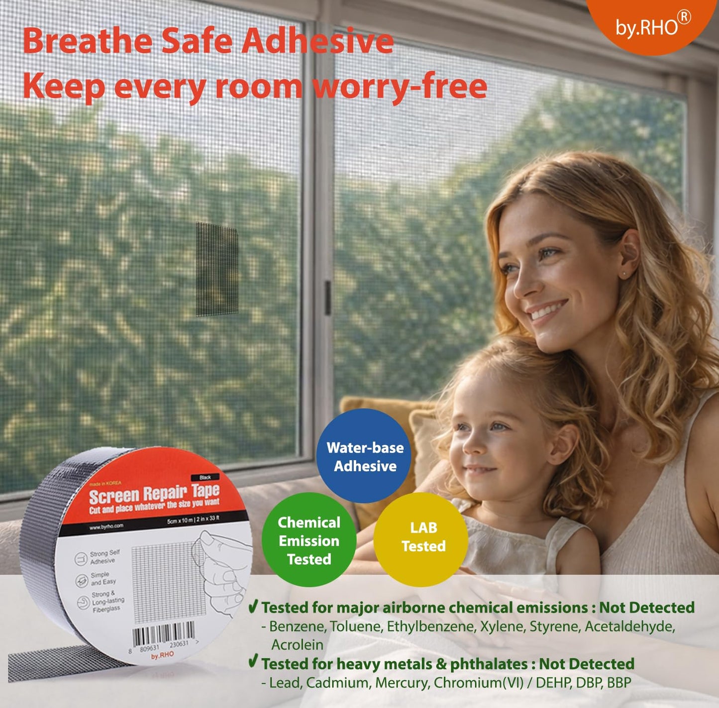 by.RHO Window Screen Repair Kit Tape. Black XL(15FT). 3-Layer Strong Adhesive & Waterproof Fiberglass Covering Wire mesh Repair for Window Screen and Screen Door tears Holes Screen Repair kit