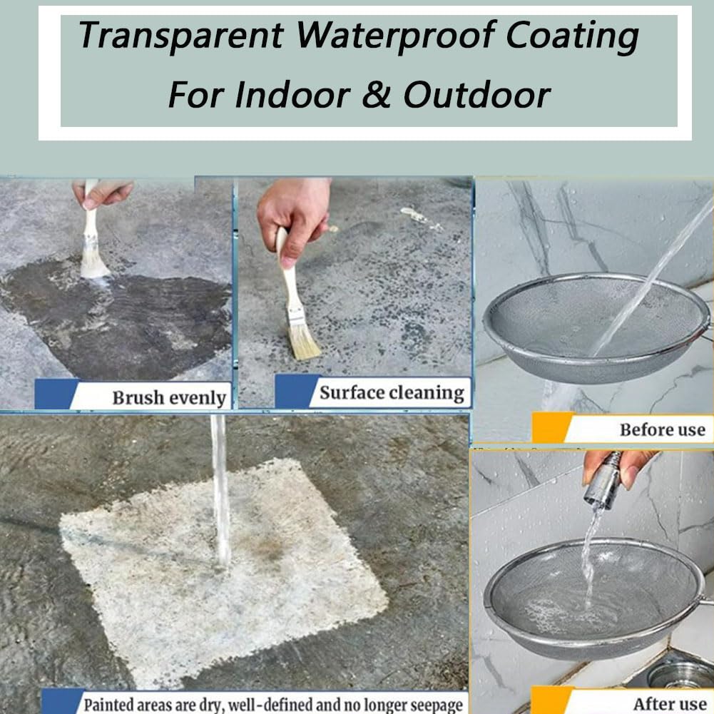 Transparent Waterproof Coating for Indoor & Outdoor, 5.29oz Waterproof Sealant Clear, Water-Based Invisible Leak Repair Glue for Roofs, Walls, Garden, Terraces, Cracks, Concrete, Wood (1POS)