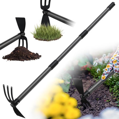 HANGMAICOME Hoe Garden Tool - Heavy Duty 2 in 1 Weed Hoes with Tiller Cultivator Rake,60 Inch Garden Hoe Long Handle for Weeding,Hand Weeder Tools for Indoor Outdoor Gardening,Planting
