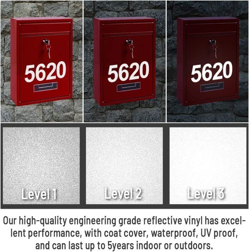 Reflective Vinyl Mailbox Number Decals - Waterproof, Self-Adhesive, Classic Style (3" & 4")