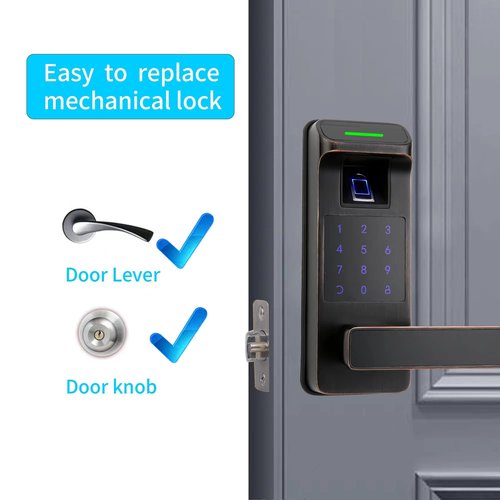 Harfo Fingerprint Door Lock, Heavy Duty Full APP Control Touchscreen Keypad Keyless Lock with Reversible Handle, Perfect for Home/Office/Bedroom Doors (Aged Bronze)
