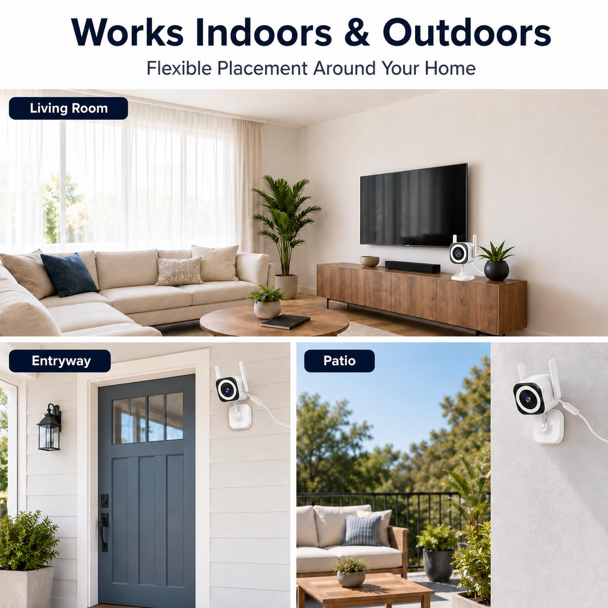 GUOANVISION Cameras for Home Security Indoor Outdoor, Dual Antenna 5G/2.4G WiFi Security Camera, Plug-in Stable Live View, 2K Color Night Vision, 4X Zoom, 2-Way Audio, IP66, SD/Cloud