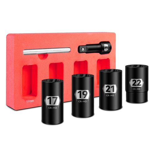 6-Piece 1/2" Drive Impact Bolt Extractor Set, Easy Out Stripped Lug Nut Removal Tool for Broken, Rusted, Rounded, Damaged Nuts & Screws, Twist Designed, with foam box, Extension Bar, Knockout Pin