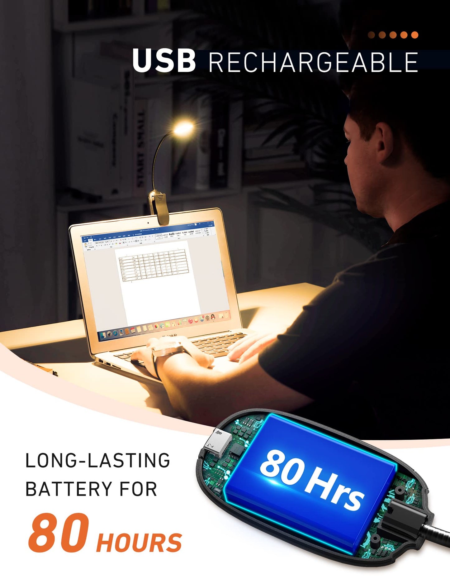 Monotremp Book Lights for Reading at Night in Bed, 80 Hours Runtime Rechargeable Reading Lights for Books in Bed, 3 Brightness Levels × 3 Color Temperatures, 1.3 oz Lightweight