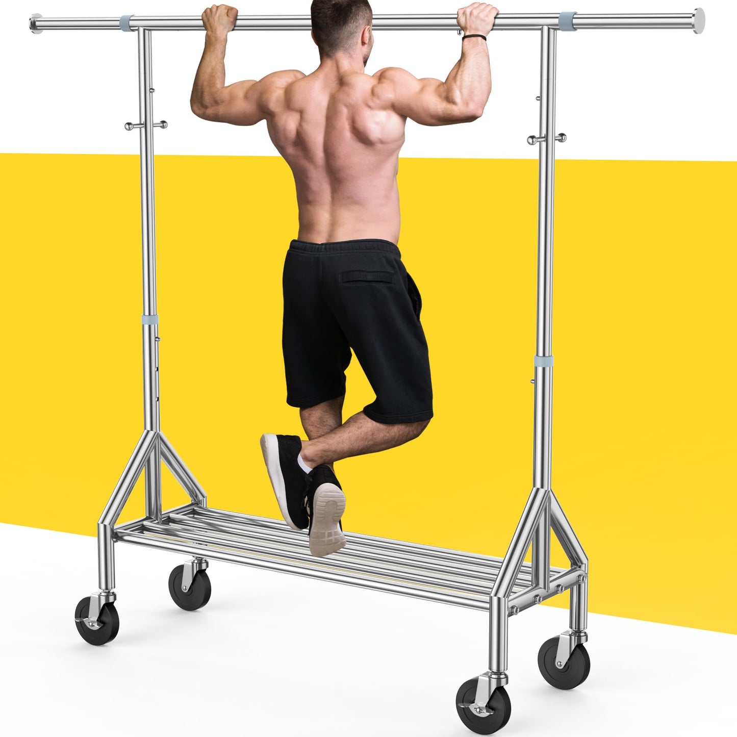 Upgraded 100% Stainless Steel Clothing Rack Load 760LBS, Heavy Duty Clothes Racks with Larger & Sturdy Wheel, Extendable & Adjustable Rolling Garment with Shelves for Hanging Portable Closet Rack