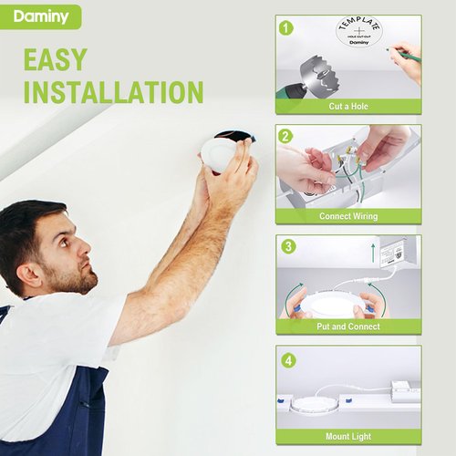 DAMINY 12 Pack 6 Inch LED Recessed Lighting with Junction Box,5CCT,Ultra-Thin Recessed Light,11W 1100lm, Dimmable Canless Wafer Ceiling Light, High Brightness - ETL