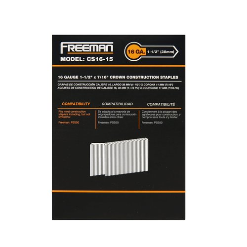 Freeman CS16-15 16-Gauge 1-1/2" Glue Collated Construction Staples with 7/16" Crown (1000 Count)