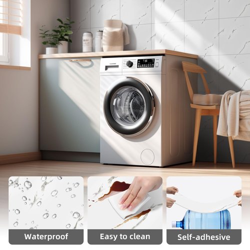Vieshful 20pcs Peel and Stick Backsplash Tile，12"x12" Self Adhesive Marble Tile for Wall, PVC Waterproof Shower Wall Panels, Back Splash Stick on Tiles for Kitchen Bathroom Living Room White