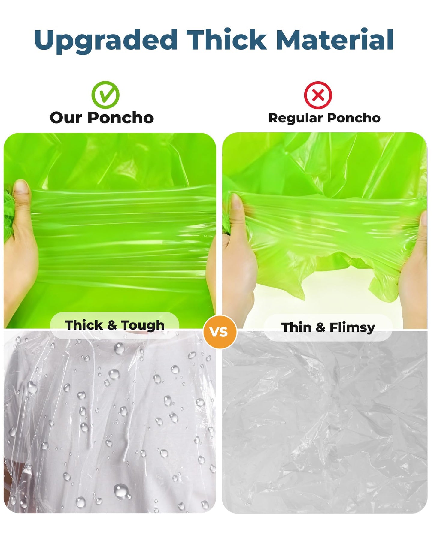 SANXINHT Disposable Rain Poncho Family 10 Pack for Adults & Kids with Hood - 2X-Thicker for Theme Parks, Travel & Outdoors