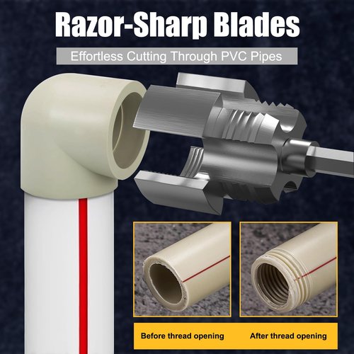 Integrated Internal & External Pipe Threading Tool,Electric Drill Compatible PVC Pipe Threader Kit，1/2" 3/4" Tool, Plastic Pipe Threader Kit, Dual Thread Design (Internal & External) (1/2“)
