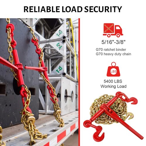 2 Pack Chain Binder, 5/16 to 3/8 Inch Chain Binder, Ratchet Binder with 5400LBS Safe Working Load and 19000LBS Breaking Strength, Load Binder for Industrial Agricultural Traction Applications