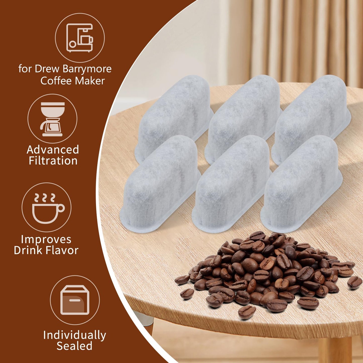 8Pcs Replacement Coffee Filters Compatible with Drew Barrymore Coffee Maker, Coffee Filters for Beautiful Coffee Maker Charcoal Water Filters