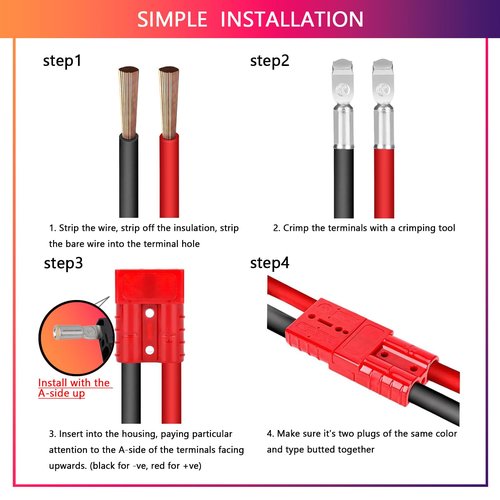 Anderson Connector 4 Pcs, 50 Amp 12-36v Batteries Quick Connect/Disconnect Plug Kit, Connectors for 6 to 12 Gauge Cables, for Car Bike ATV Winches Lifts Motors More,SB50 Red