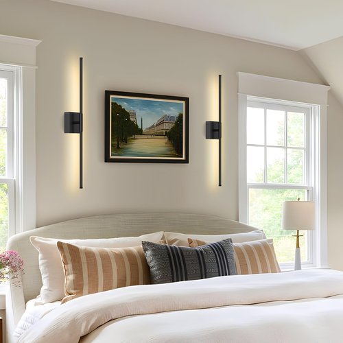 JZEKVN Battery Operated Wall Sconce Set of Two with Remote Control, 3000K-6000K Dimmable Black Wall Lights, Timable LED Wireless Wall Sconces, 350° Ratate for Bathroom, Living Room, Hallway 29.1 Inch