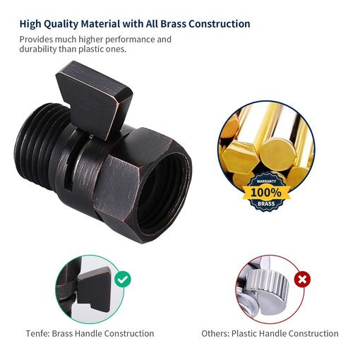 Tenfe Water Flow Control Shut Off Valve, Brass Adjustable Water Pressure Regulator for Hand Held Shower Head & Bidet Sprayer, Oil Rubbed Bronze Water Saver G1/2 Standard Connection