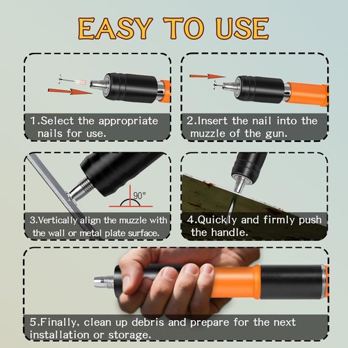 Concrete Nail Gun Kit with 200 Round Nails Professional Concrete Nailer, 5-Speed Mini Steel Nail Gun for Brick, Concrete Walls, Ceiling Anchors Portable Nail Gun for Woodworking, Concrete