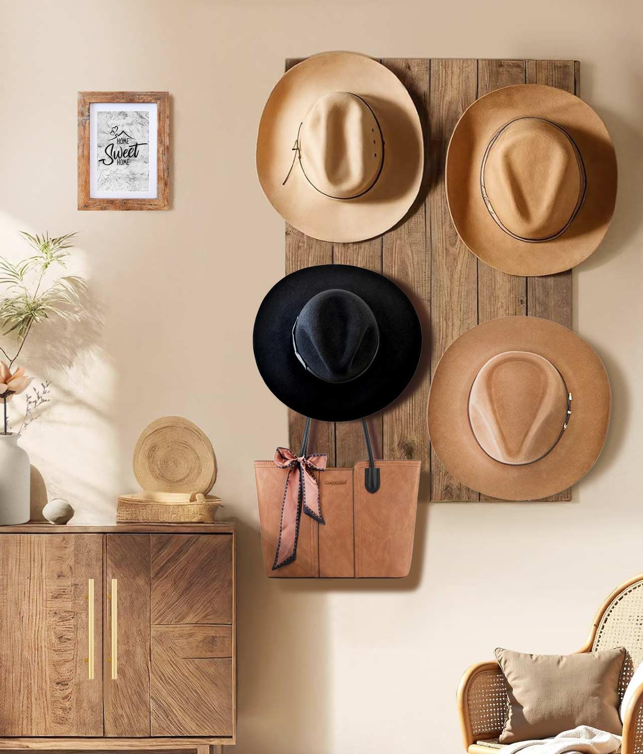 Livelab Cowboy Hat Holder, (4 Pack) Cowboy Hat Rack for Wall Mount, Metal Hat Organizer Storage Cowboy Hats Hanger Hooks for Fedora, Sun Hats, Wide Brim