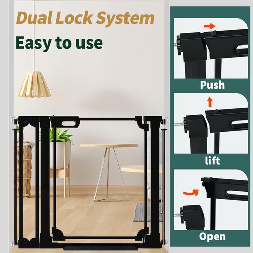 AiWMGL Clear Baby Gate 29.13-37.79" Wide Acrylic Safety Proof Dog Puppy Pet Barrier for Stairs, Transparent Adjustable Pressure Mounted No Drill Auto Close Indoor, Doorways, Hallway,Black