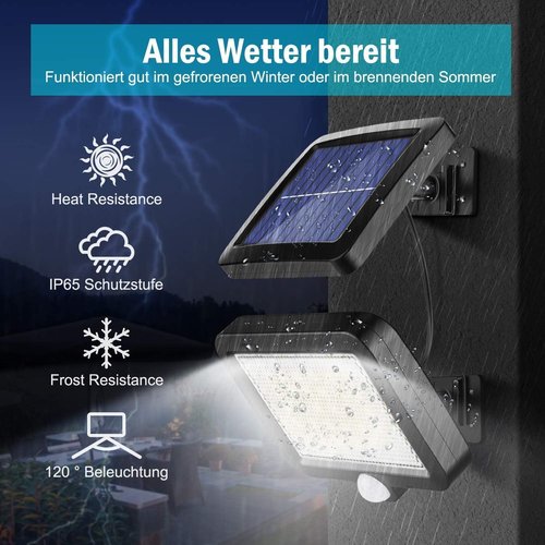 Solar Light Outdoor, 56 LED Light Outside with Motion Detector, IP65 Waterproof, 120° Lighting Angle, Solar Wall Light for Garden with 16.5ft Cable